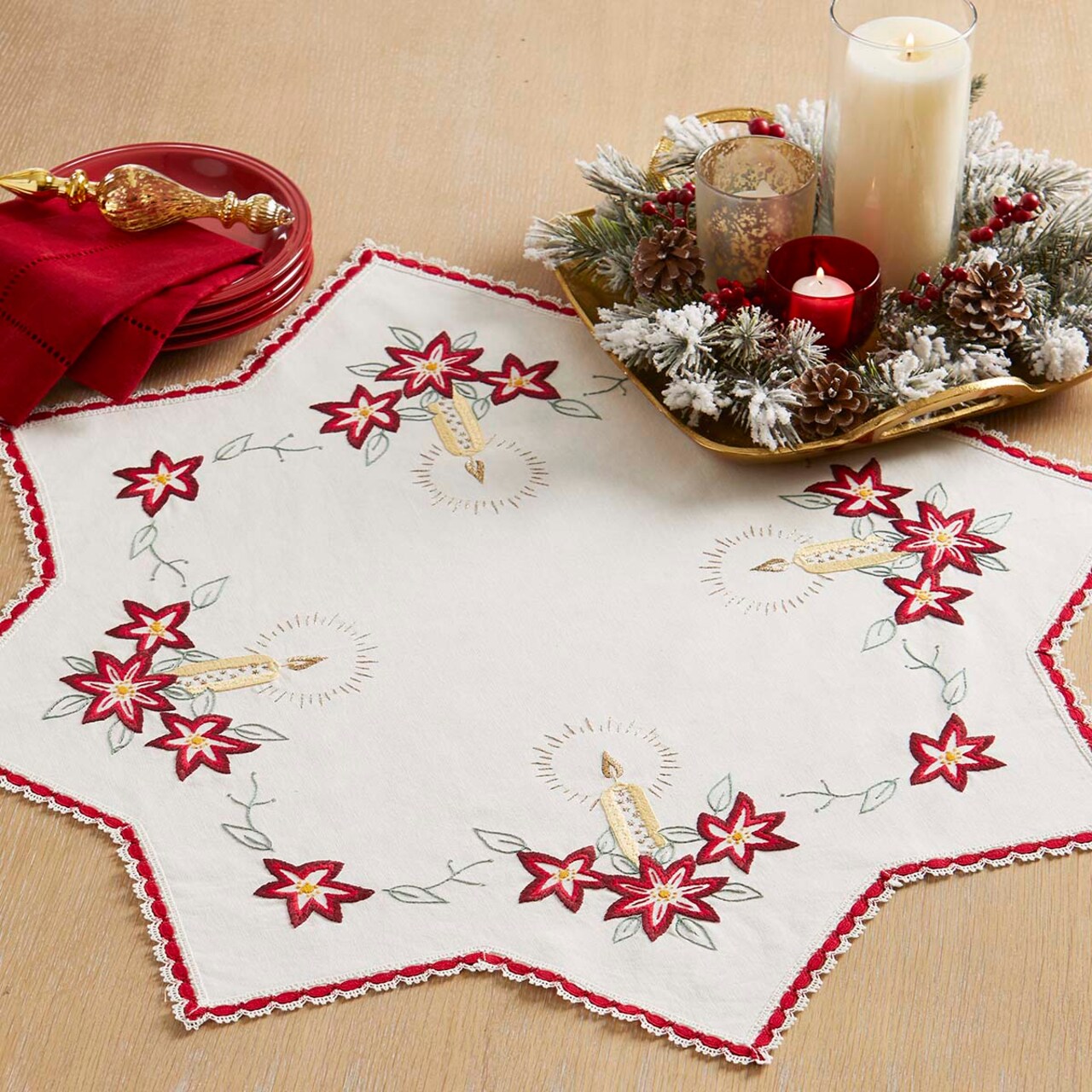 Nob Hill Candlelight Star Table Topper Stamped Embroidery Kit